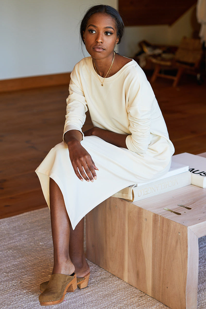 Cozy Midi Dress Crewneck - Ivory Organic