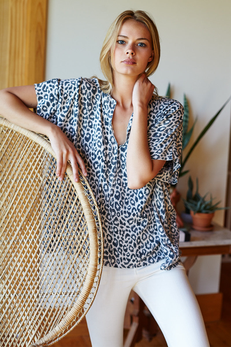 India Shirt - Charcoal Leopard