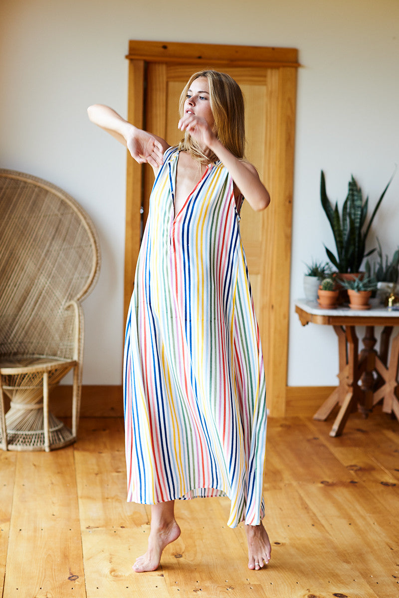 Sleeveless Caftan - Rainbow Stripe