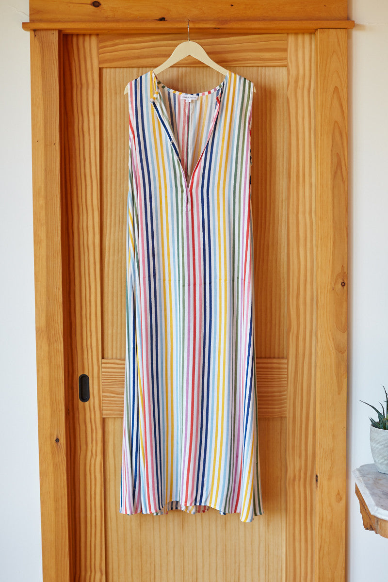 Sleeveless Caftan - Rainbow Stripe