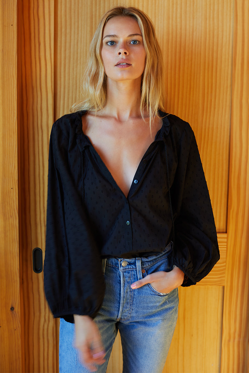 Bardot Top - Black Dots