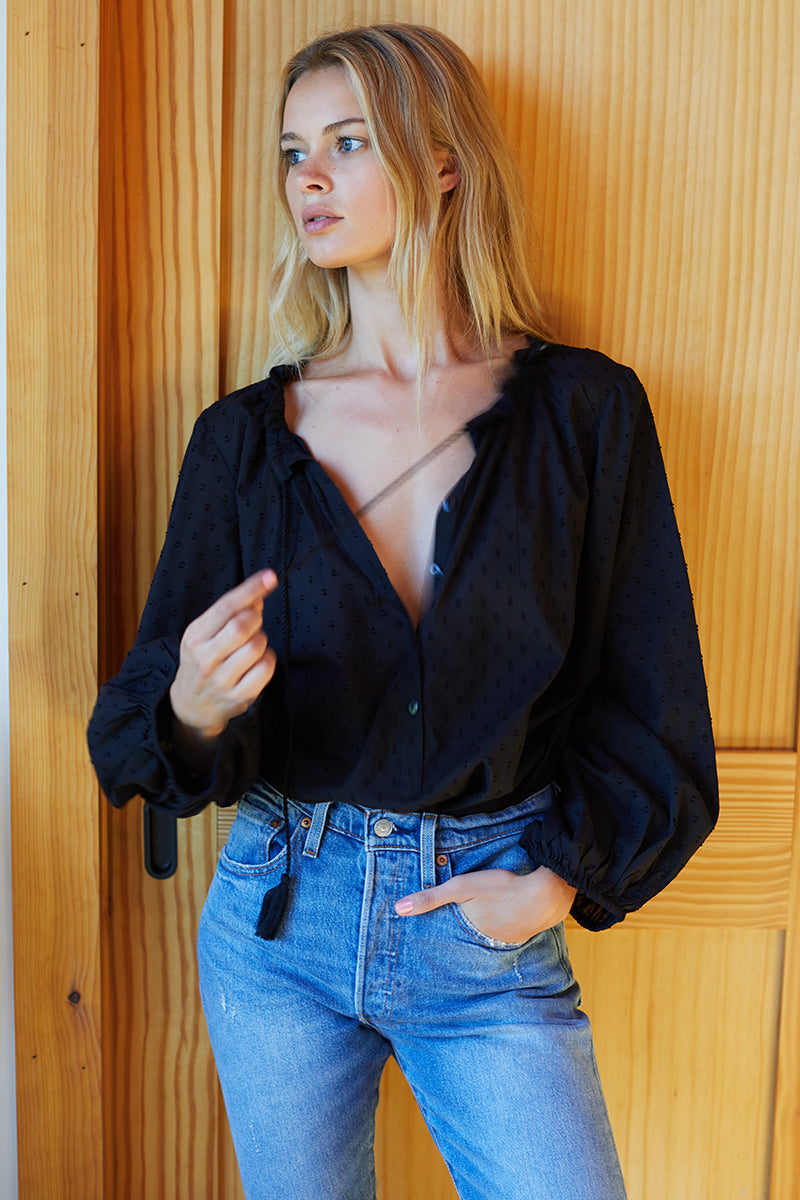 Bardot Top - Black Dots