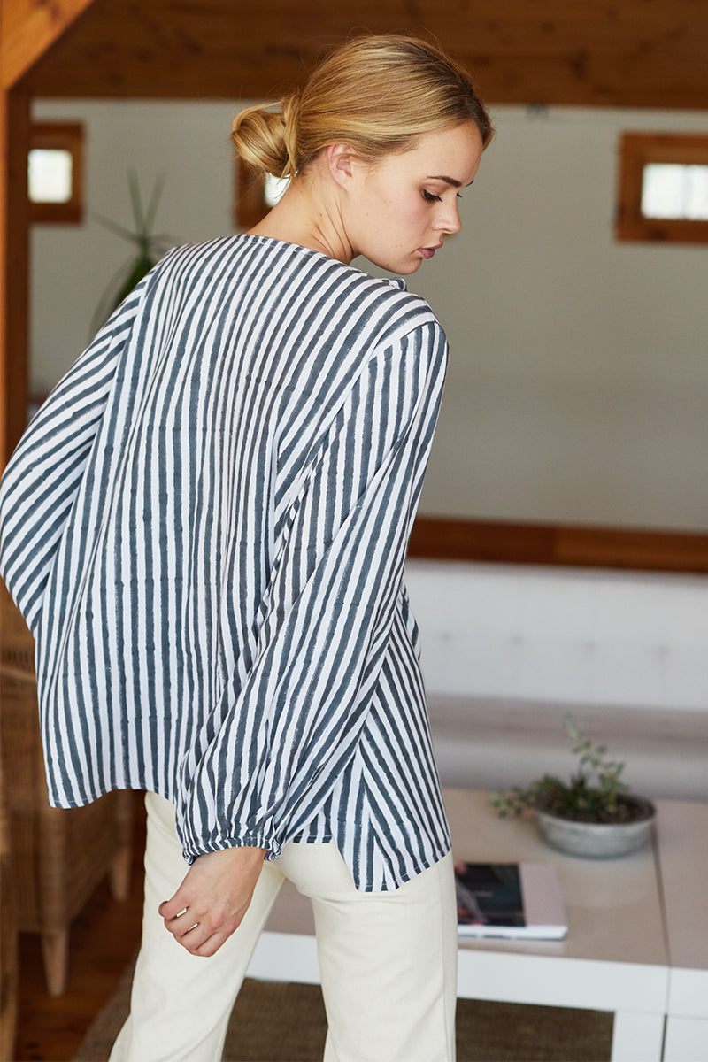 Bardot Top - Charcoal Stripe