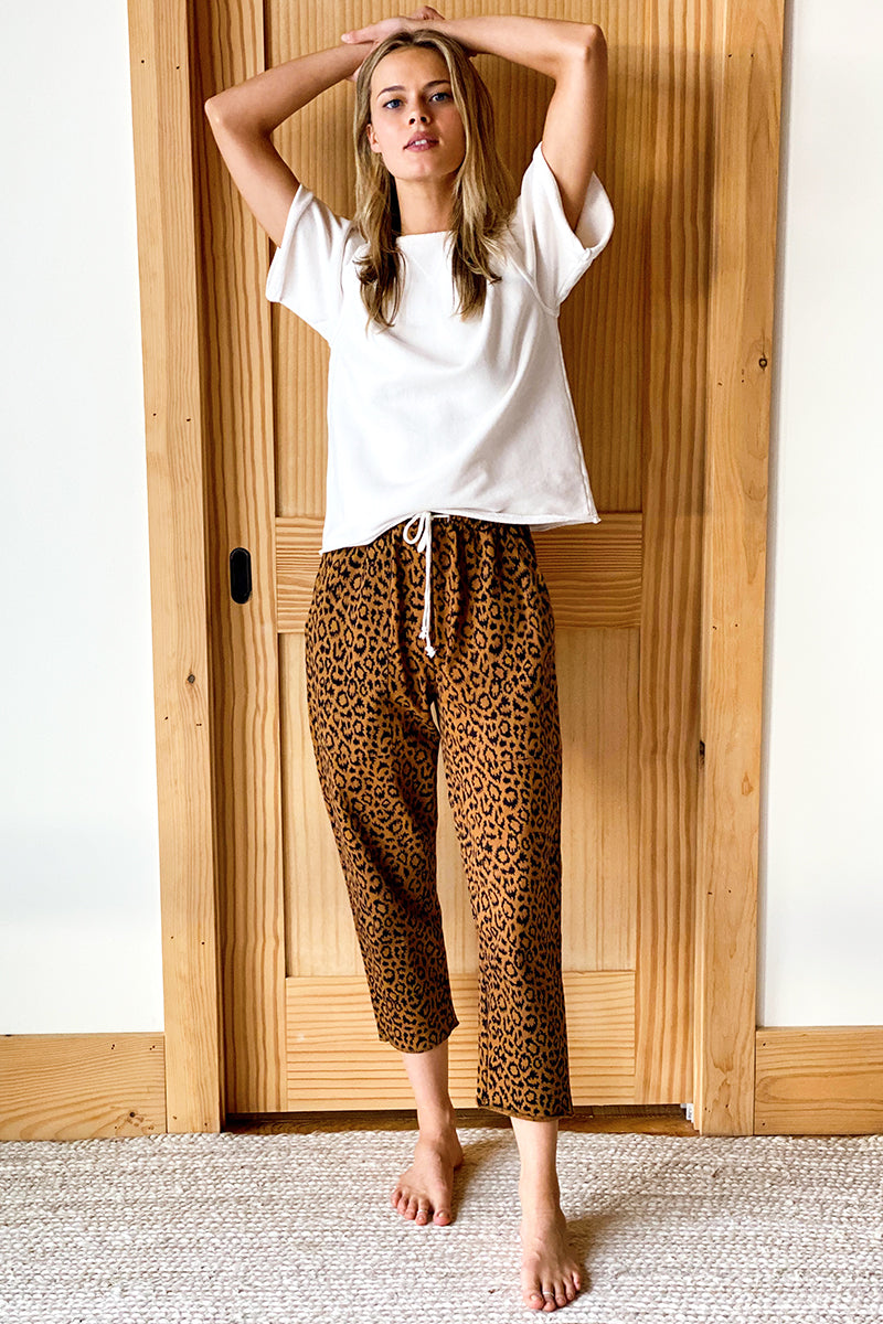 Drawstring Pant - Vintage Leopard Organic