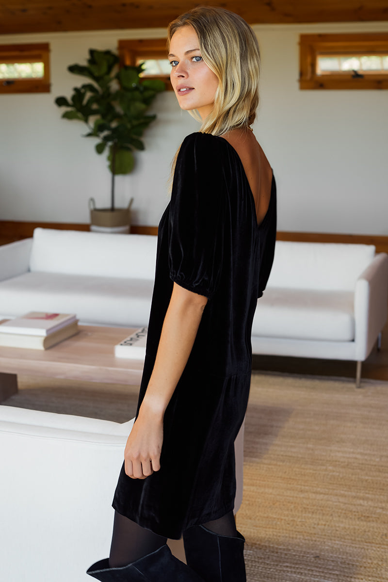 Elle Dress - Black Silk Velvet