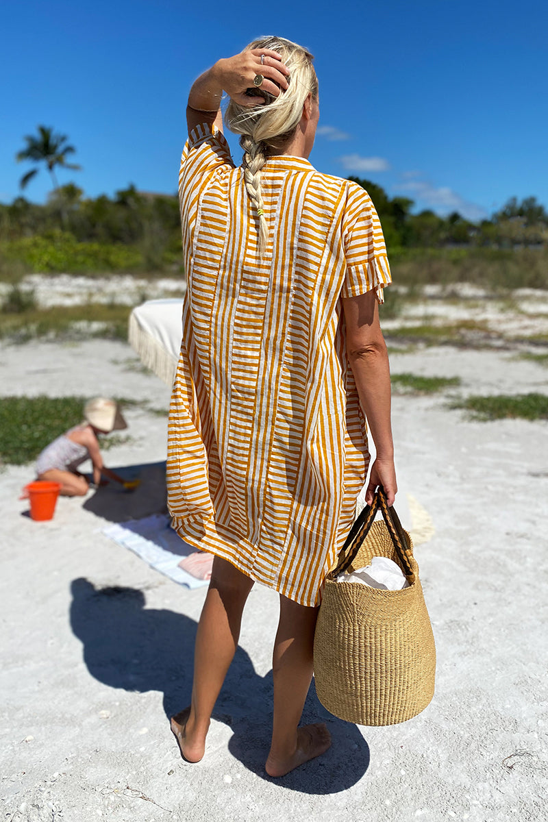 Emerson Short Caftan - Marigold Stripe Organic