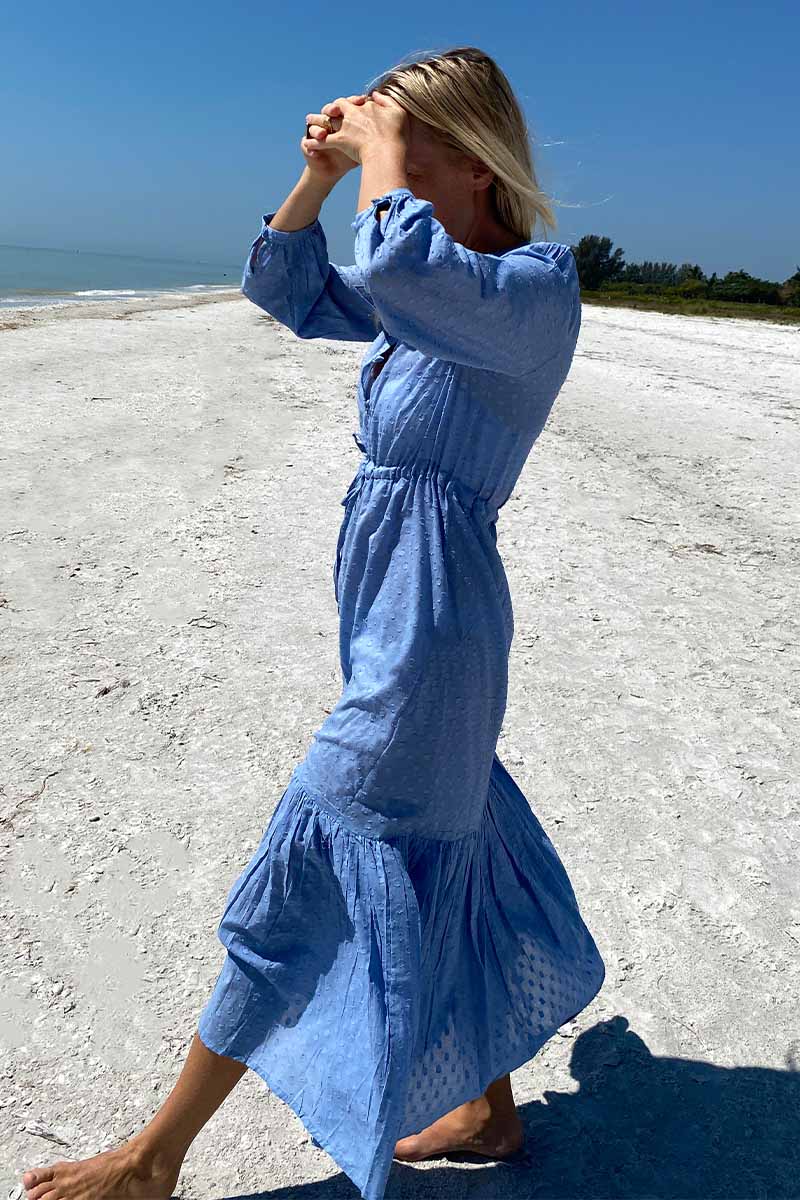 Frances Dress 2 - Powder Blue Swiss Dot Organic