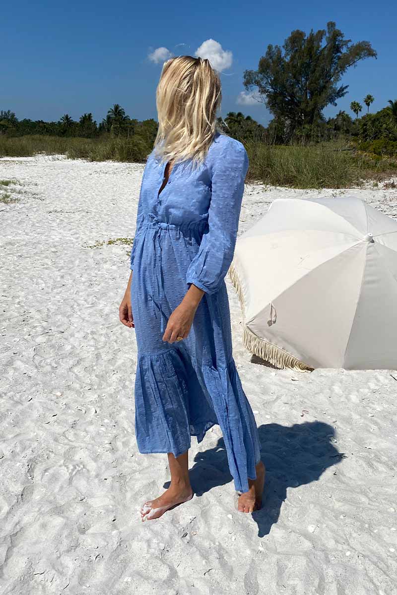 Frances Dress 2 - Powder Blue Swiss Dot Organic