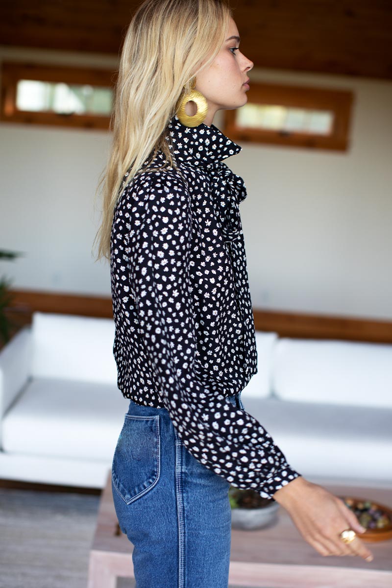 Frankie Blouse - Black Daisy Silk