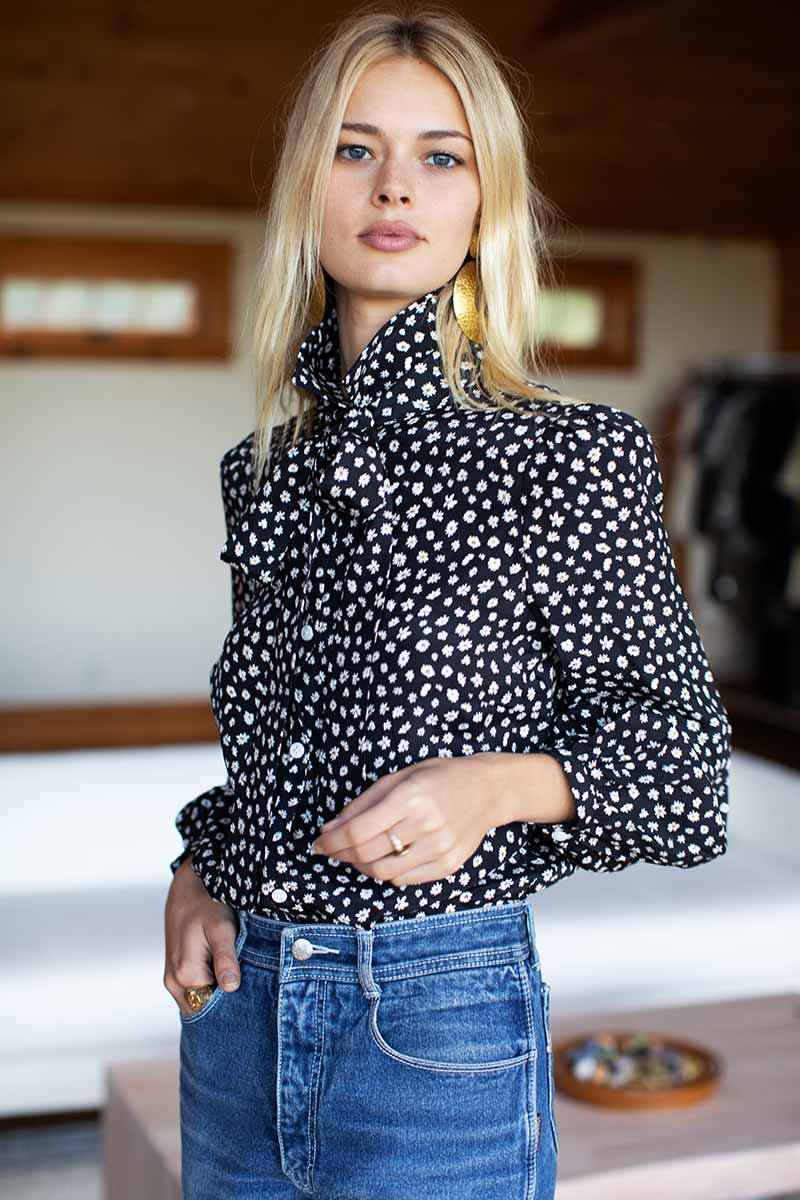 Frankie Blouse - Black Daisy Silk