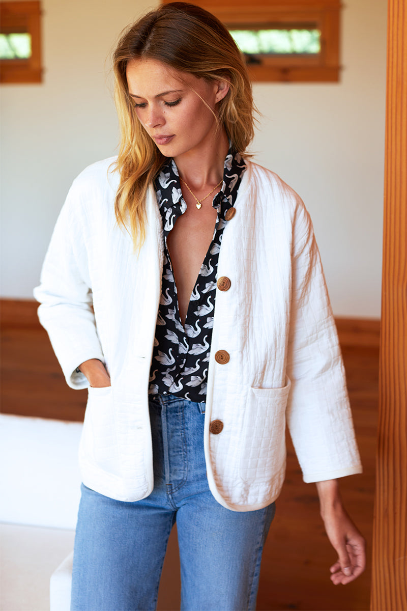 Frankie Blouse - Swans Black Silk