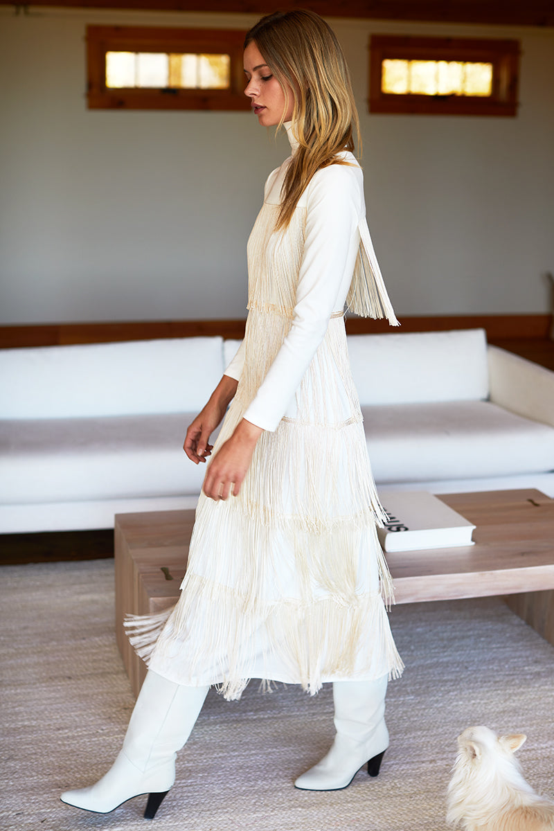 Fringe Midi Dress - Ivory
