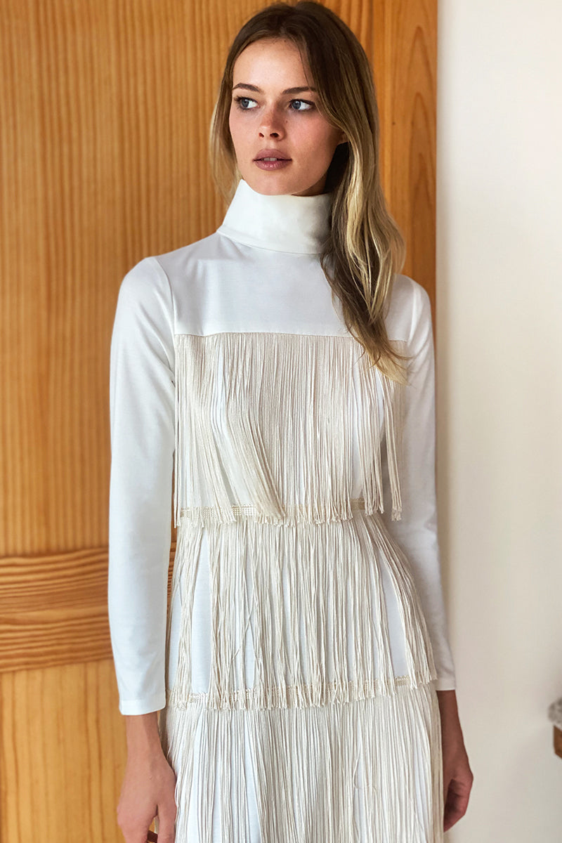 Fringe Midi Dress - Ivory