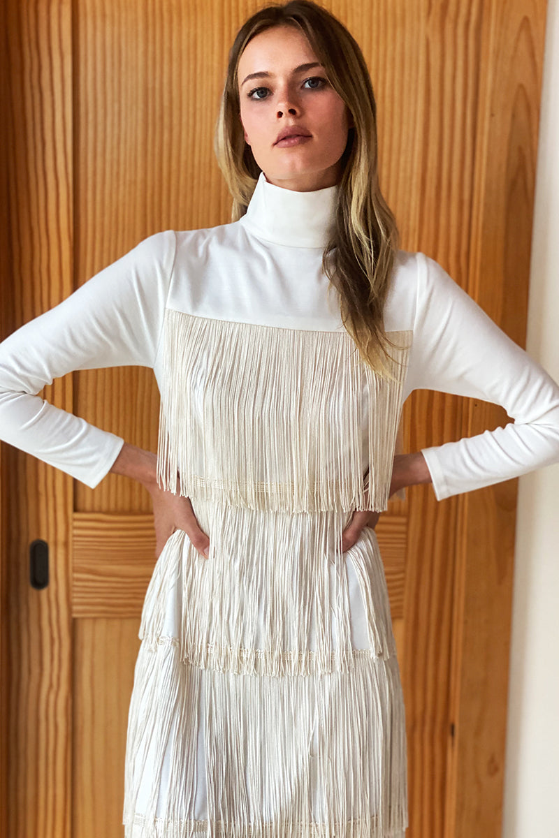 Fringe Midi Dress - Ivory