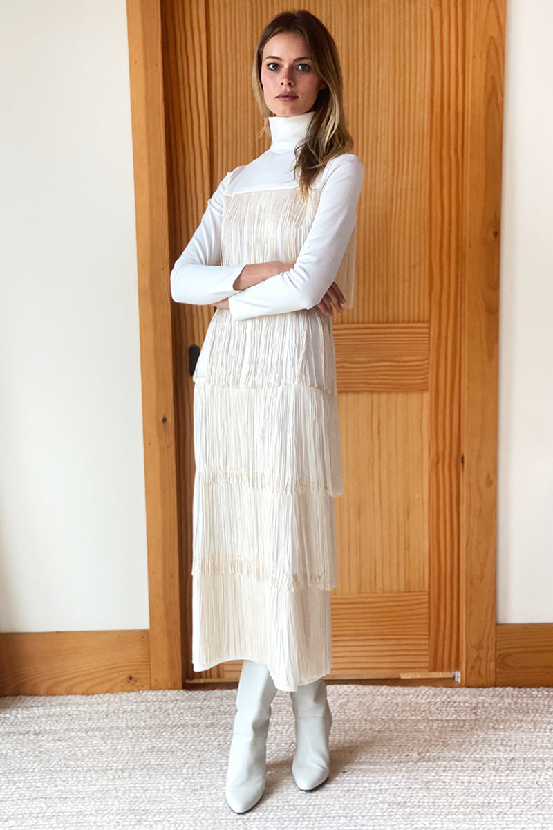 Fringe Midi Dress - Ivory