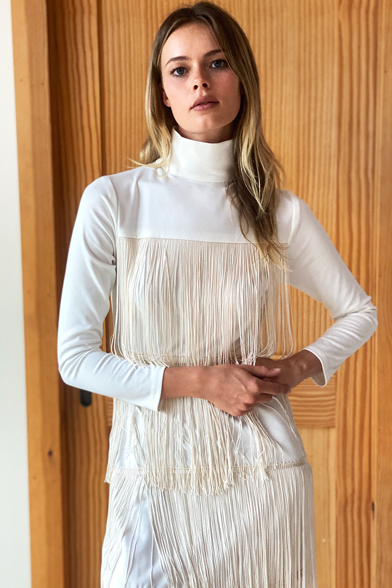 Fringe Midi Dress - Ivory