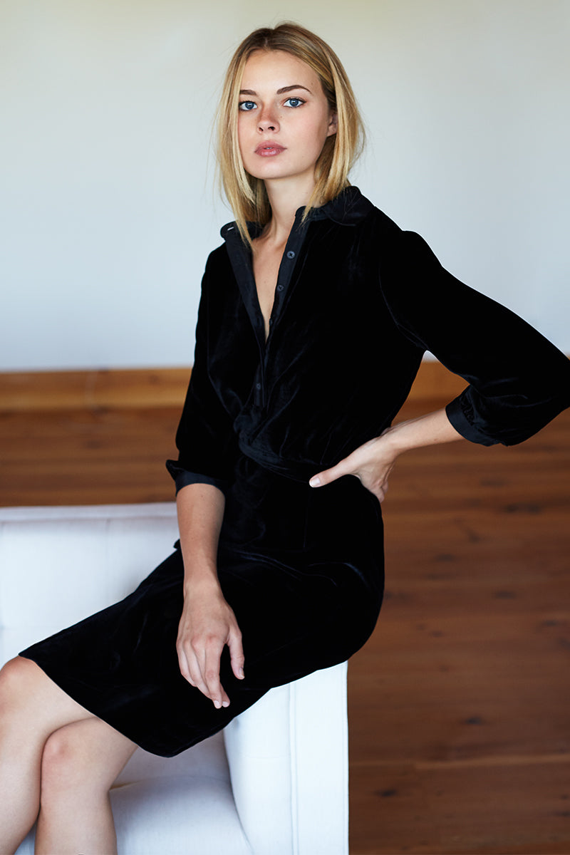 Velvet Shirtdress - Black Silk Velvet