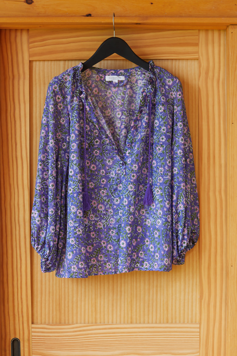 Bardot Top - Iris Wildflower Organic