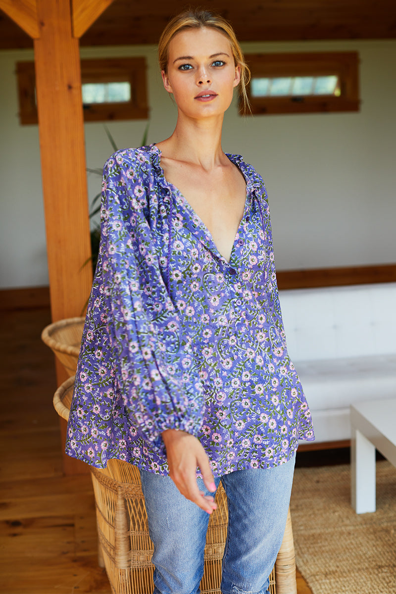 Bardot Top - Iris Wildflower Organic