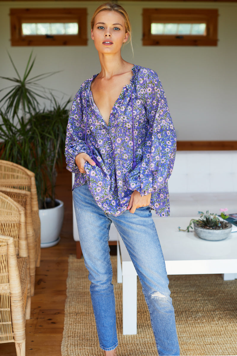 Bardot Top - Iris Wildflower Organic