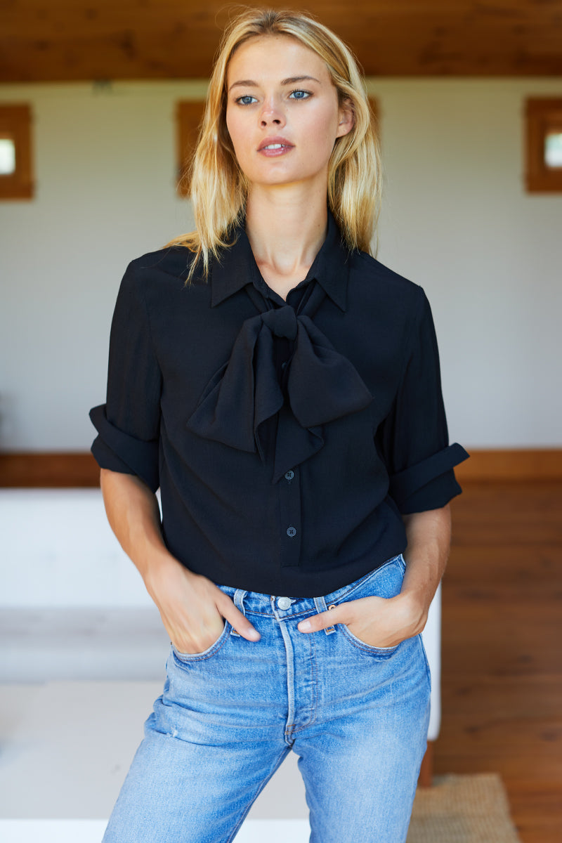 Ribbons Blouse - Black Crepe