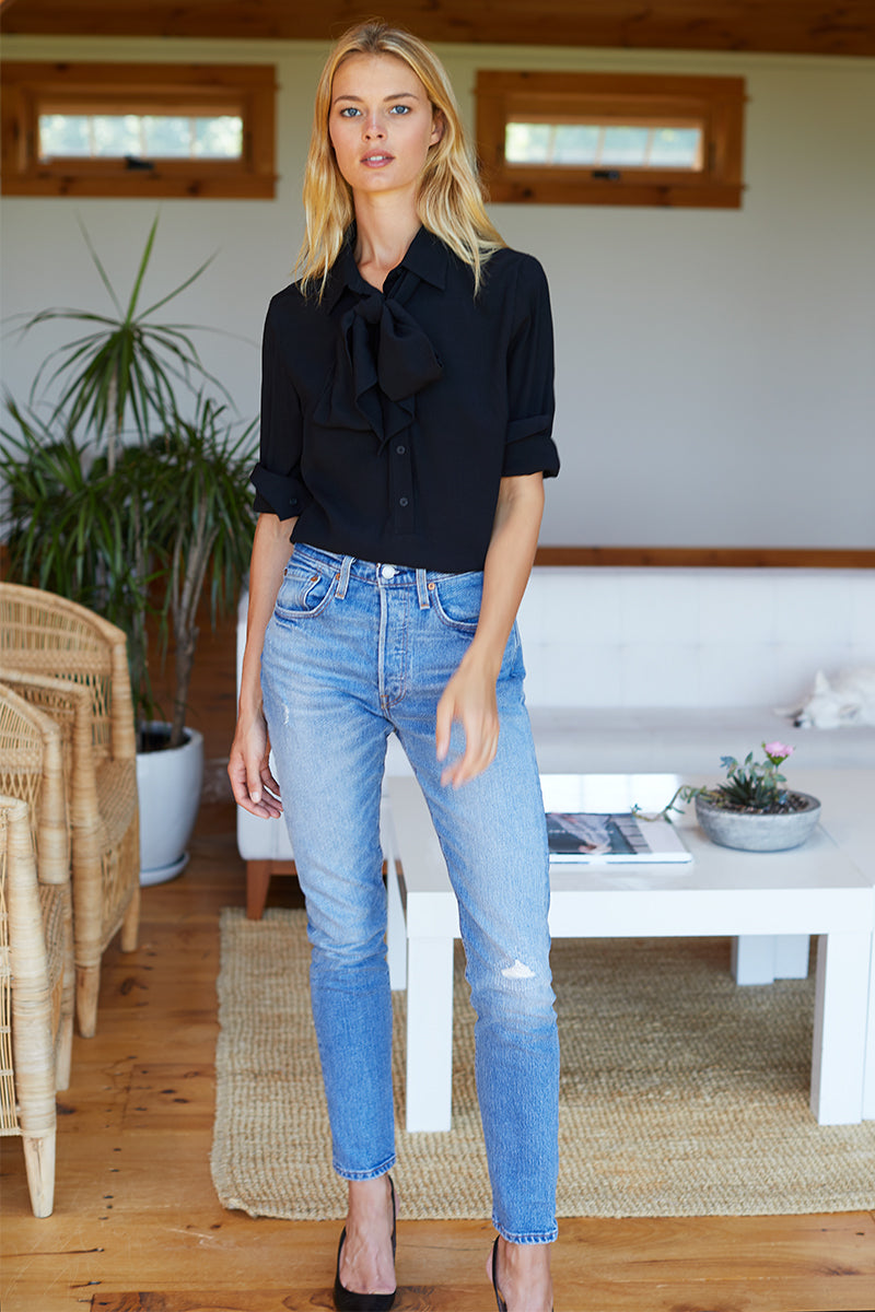 Ribbons Blouse - Black Crepe