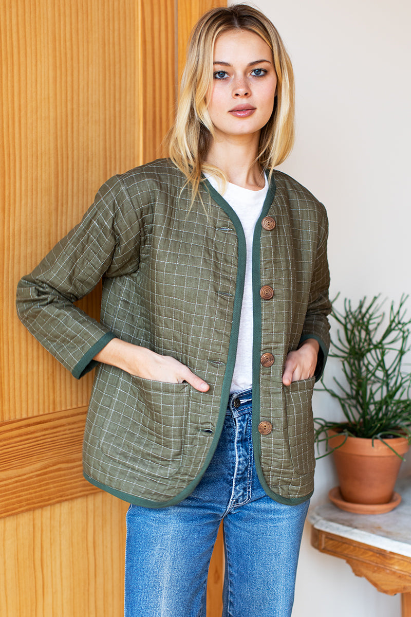 India Quilted Jacket - Moss Organic