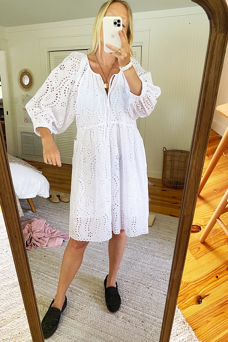 Rakel Keyhole Short Dress - White Eyelet