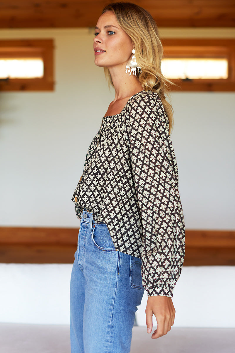 Laurent Blouse - August Flowers Black Organic
