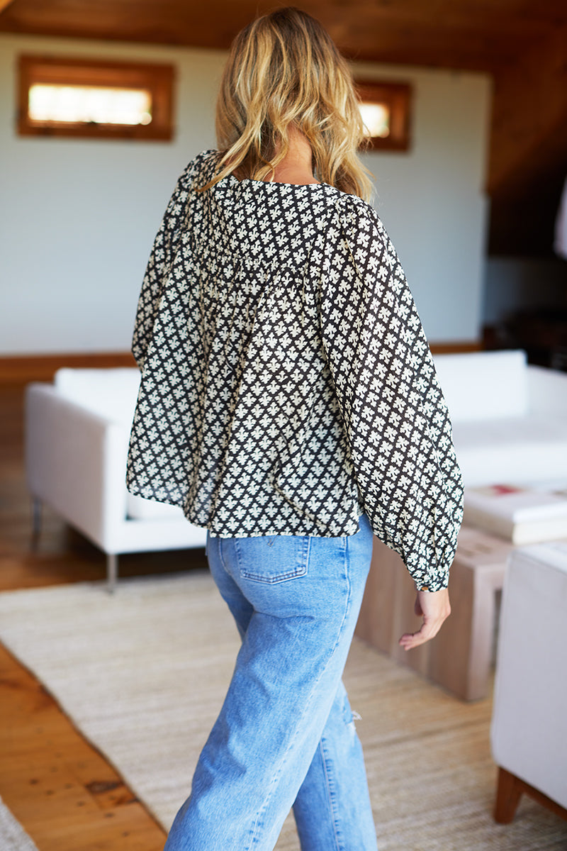 Laurent Blouse - August Flowers Black Organic