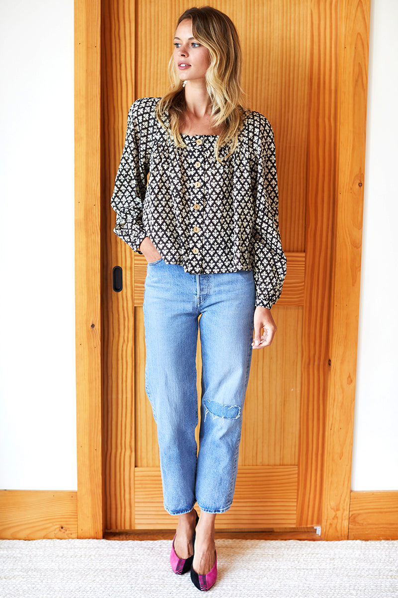 Laurent Blouse - August Flowers Black Organic