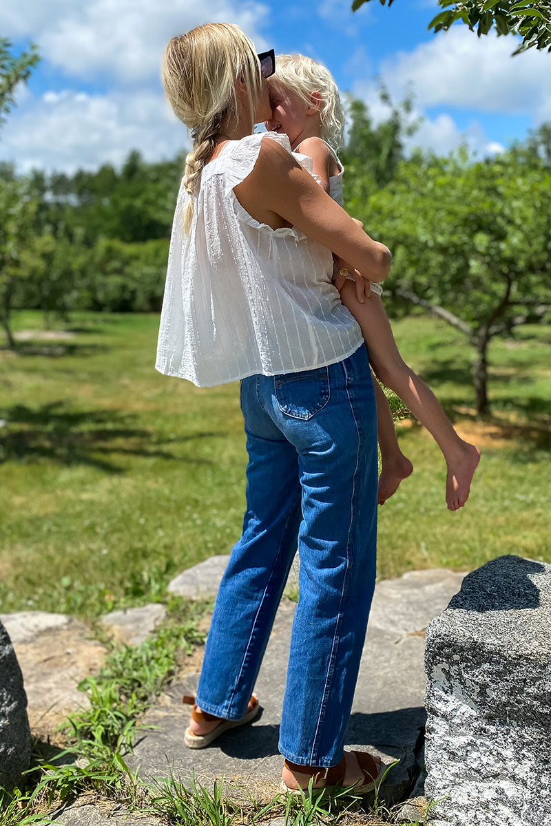 Laurent Flutter Top - Dot Stripe Ivory Organic