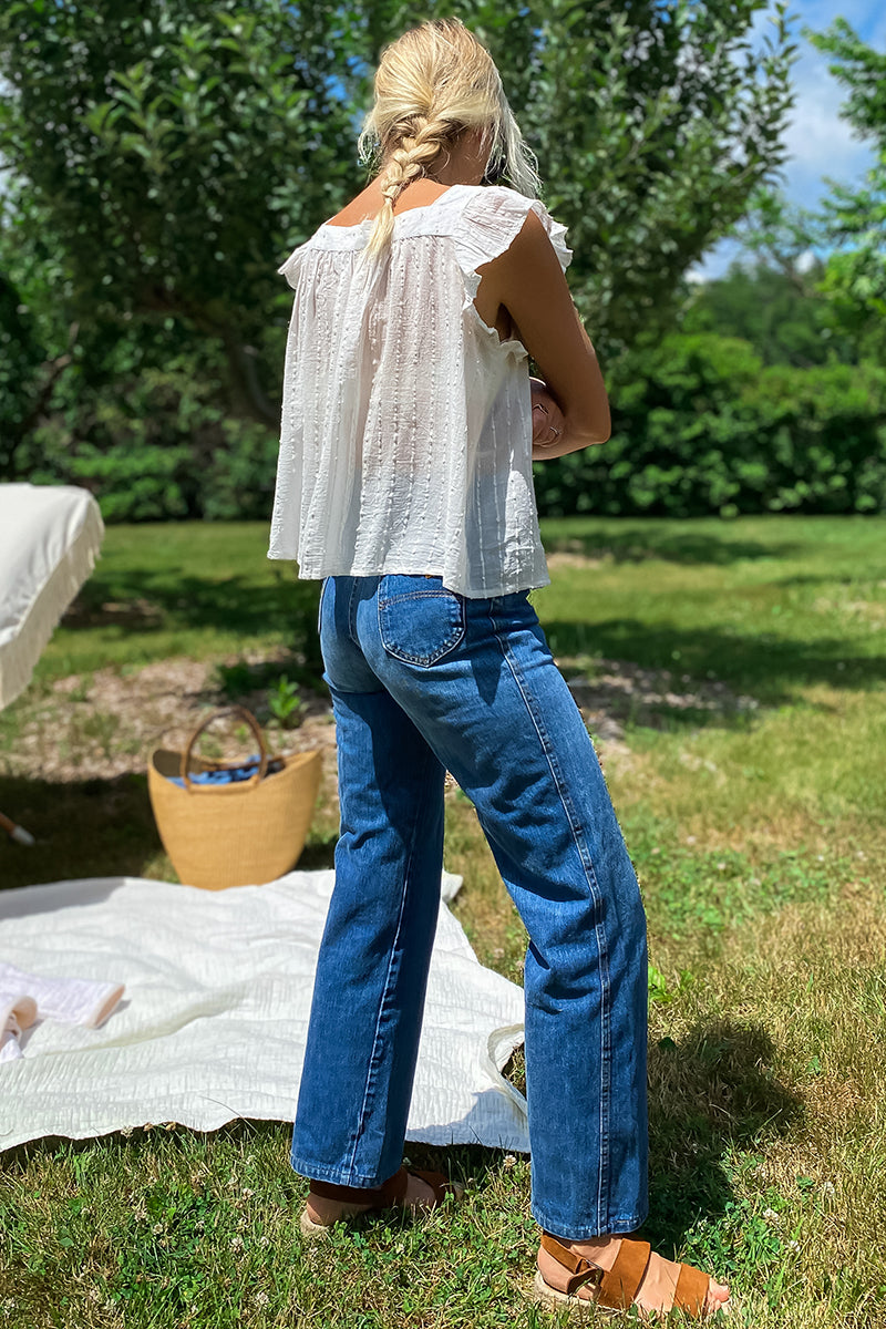 Laurent Flutter Top - Dot Stripe Ivory Organic