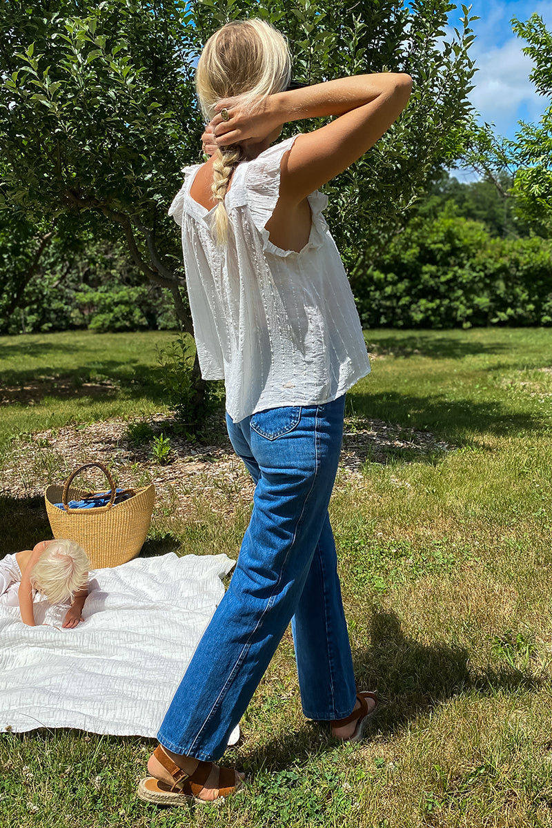 Laurent Flutter Top - Dot Stripe Ivory Organic