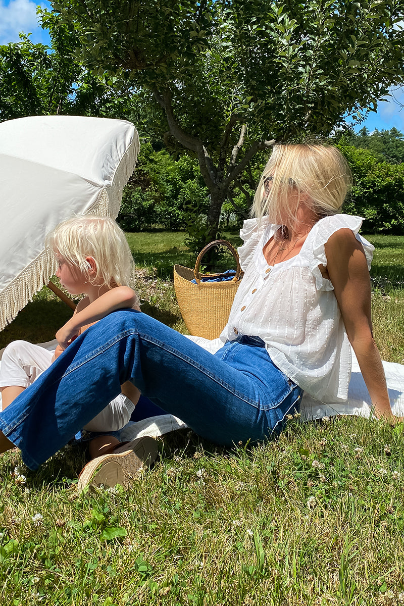 Laurent Flutter Top - Dot Stripe Ivory Organic