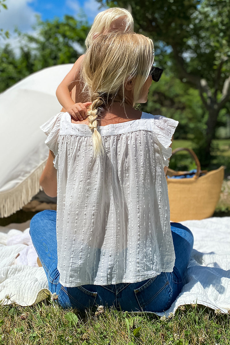 Laurent Flutter Top - Dot Stripe Ivory Organic