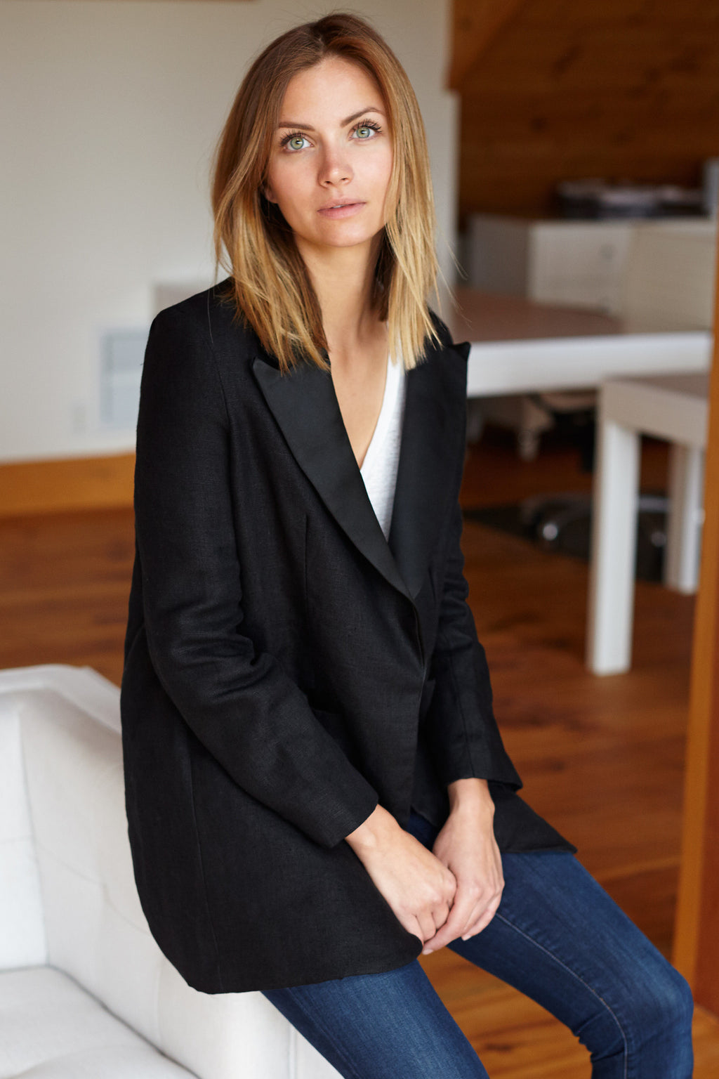 Linen Tux Jacket - Black