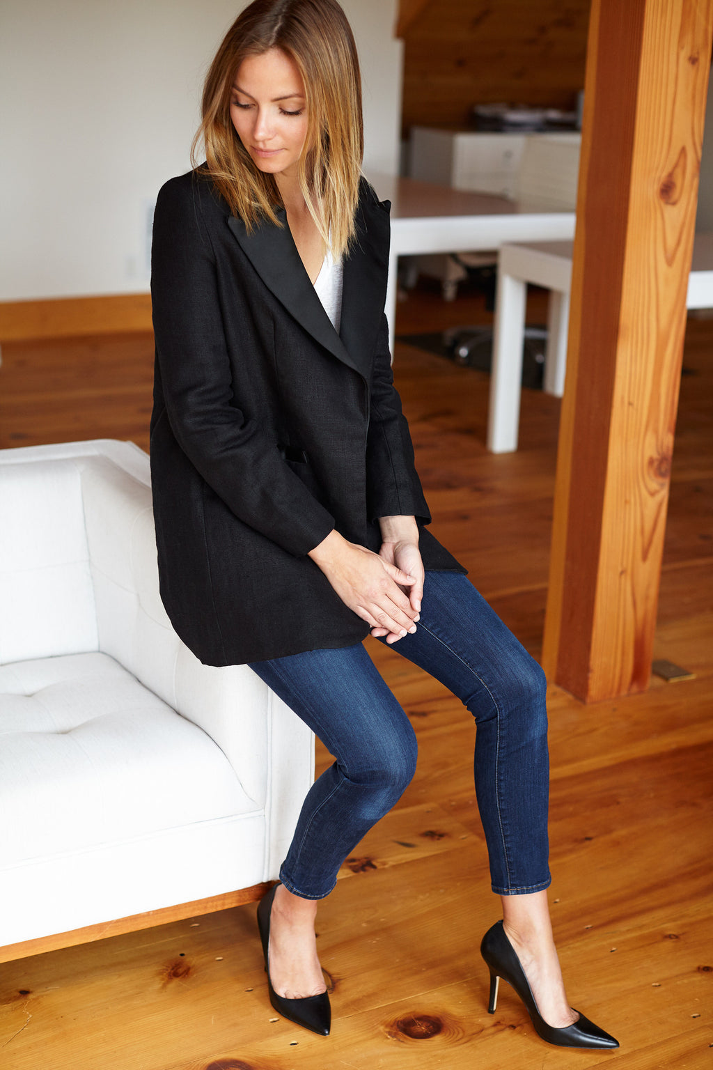 Linen Tux Jacket - Black