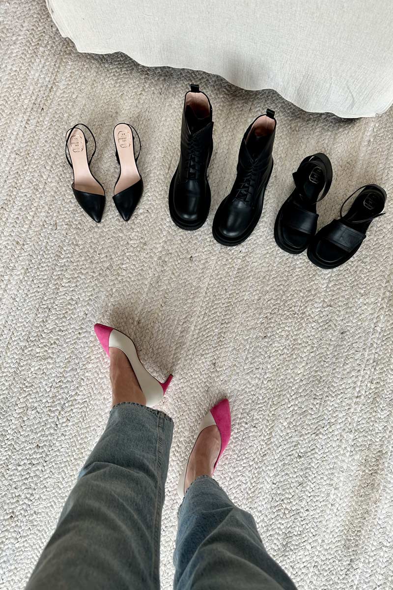 Lou Colorblock Pump - Fandango Pink Suede + White Leather