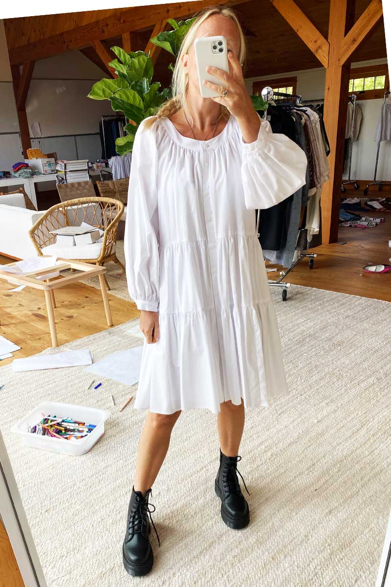 Odette Tier Dress - White Poplin