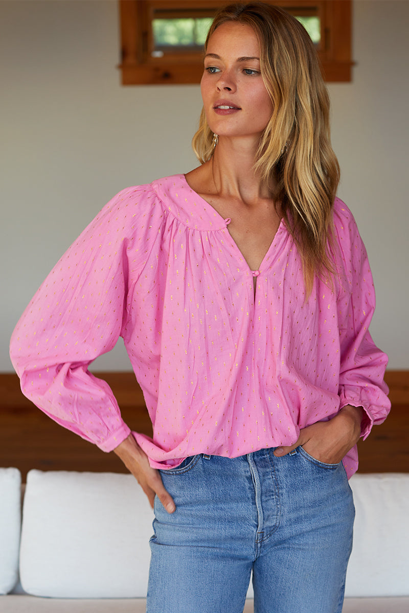 Olympia Shirt - Pink Gold Dot Lurex