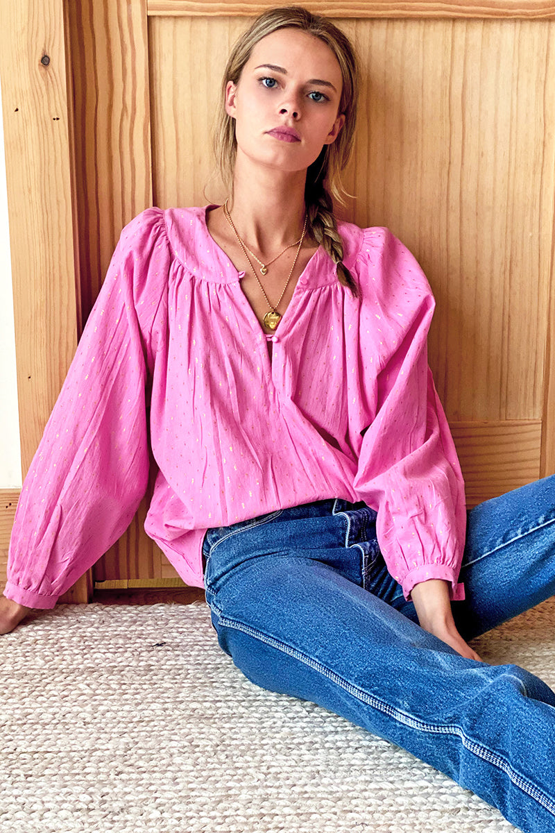 Olympia Shirt - Pink Gold Dot Lurex