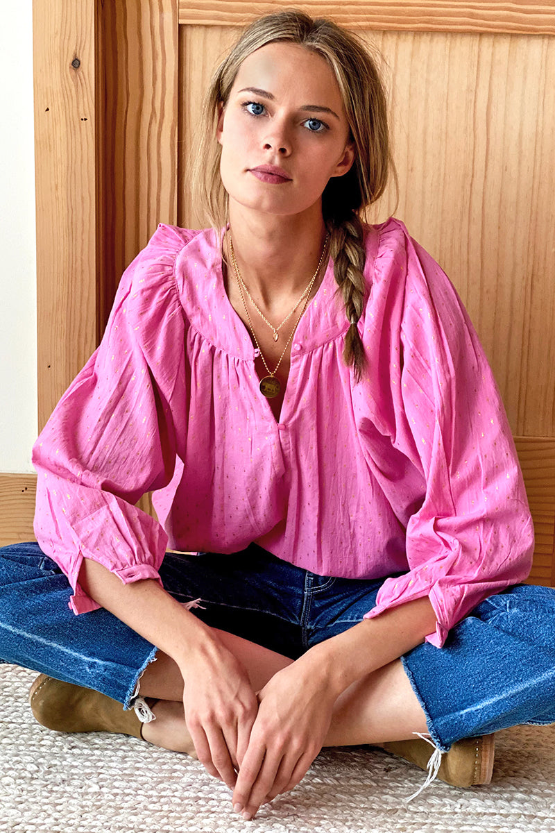 Olympia Shirt - Pink Gold Dot Lurex