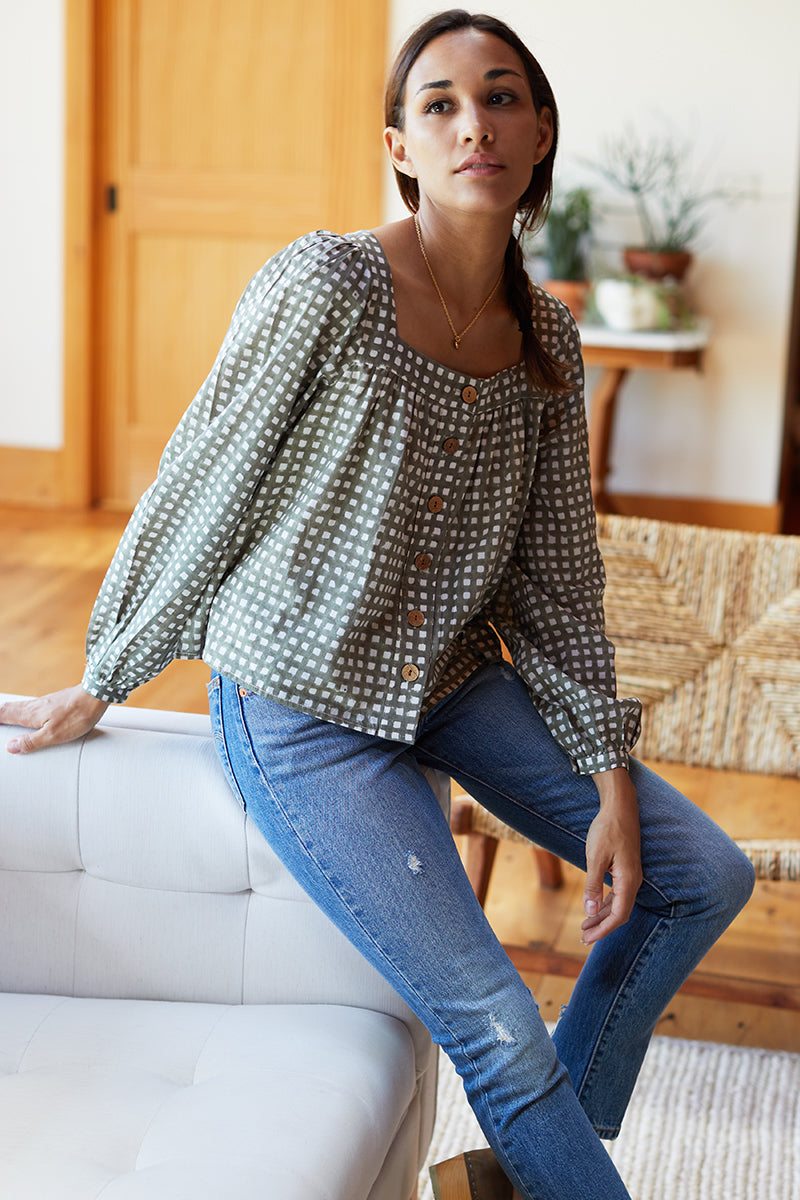 Laurent Blouse - Moss Gingham Organic
