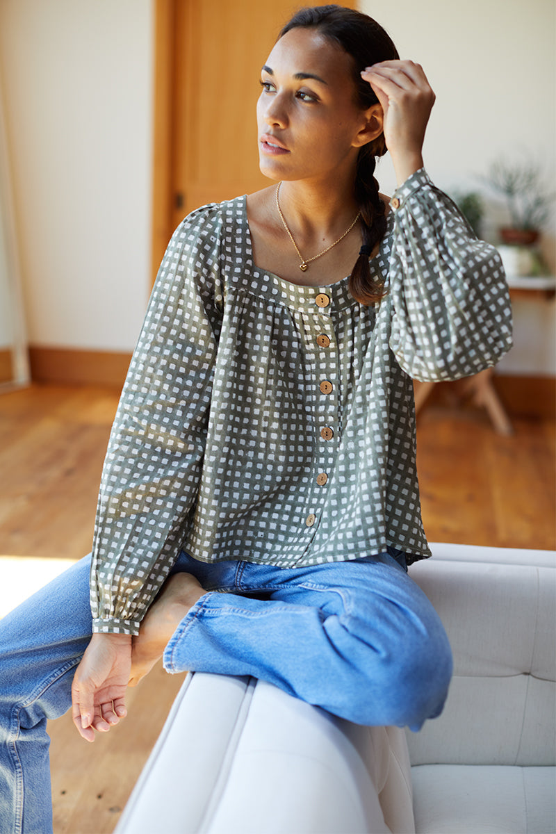 Laurent Blouse - Moss Gingham Organic