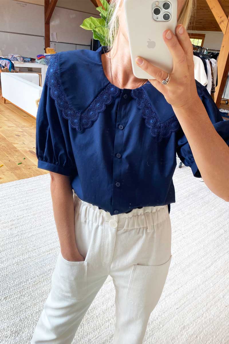 Petra Blouse - Navy Poplin