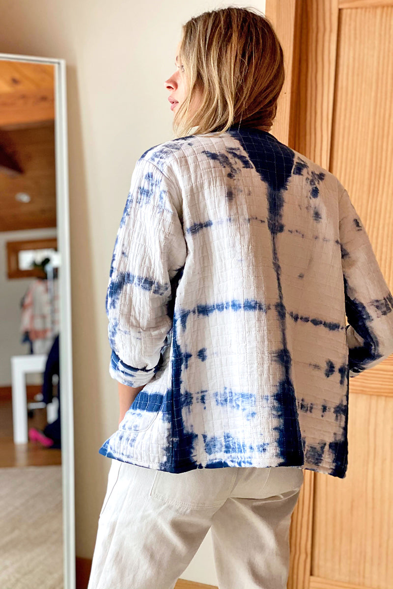 India Quilted Jacket - Indigo Tie Dye Organic