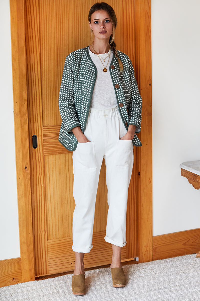 India Quilted Jacket - Moss Gingham Organic