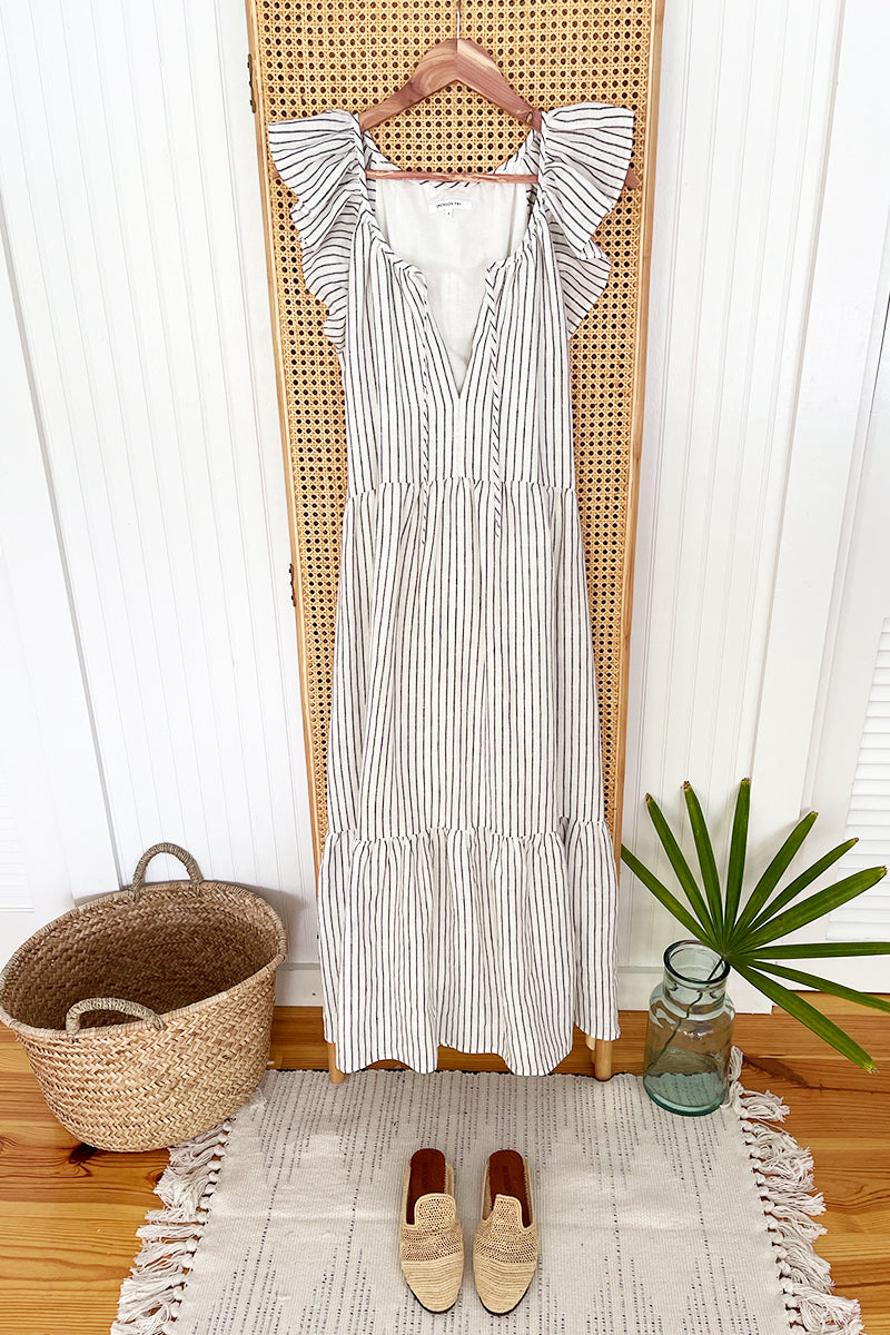 Rakel Sleeveless Dress - Charcoal Stripe Linen