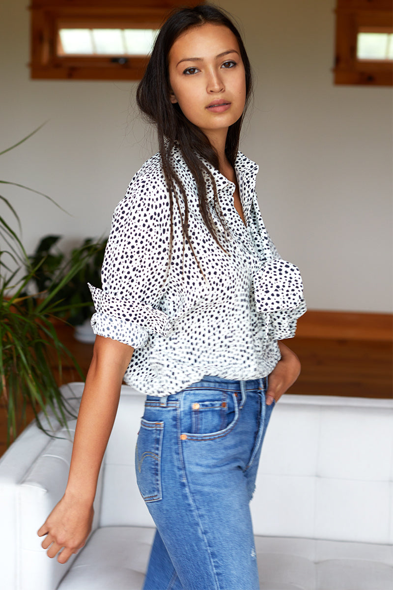 Ribbons Blouse - Black + white cheetah
